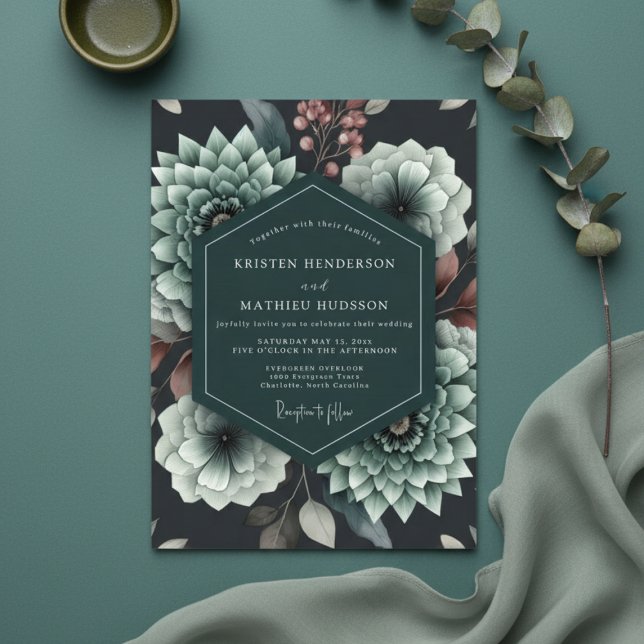 Convites Teal Bloom Romance Wedding (Criador carregado)