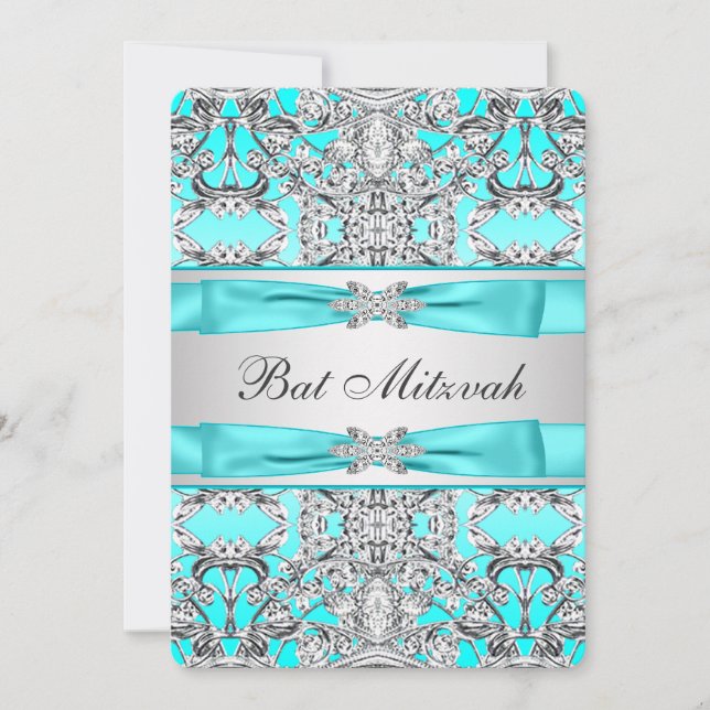 Convites Teal Blue Bat Mitzvah (Frente)