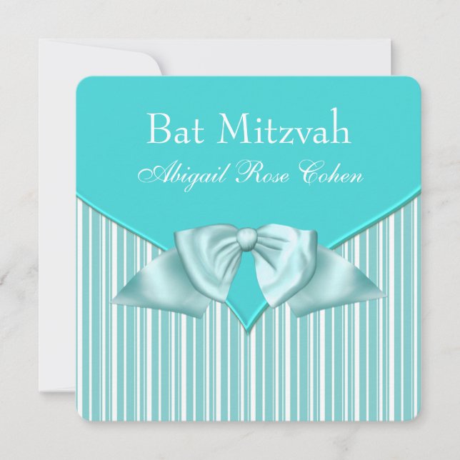 Convites Teal Blue Bat Mitzvah (Frente)