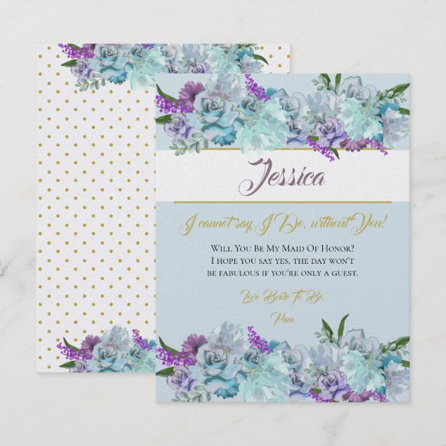 Convites Teal Blue Buquê Weding Suite Be My Bridesmaid (Frente/Verso)