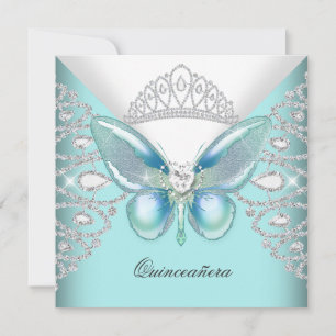 Convites Teal Blue Butterfly Tiara Quinceanera 15