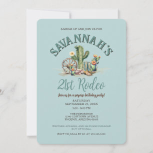 Convites Teal Blue Desert Cowgirl Festa de aniversário Rode