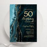 Convites Teal Blue Dourado Agate 50º aniversário<br><div class="desc">Azul lacrimogêneo e ouro agato 50º convite de aniversário. Elegante design moderno com cor aquosa turquesa agate marble geode background, faux glitter gold e typografia script font. Trendy convida o cartão perfeito para uma comemoração de dia das mulheres na moda. Impressos convites Zazzle ou modelo de impressão digital instantânea para...</div>