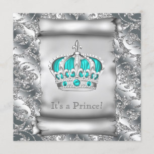 Convites Teal Blue e Silver Prince Chá de fraldas