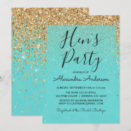 Convites Teal Blue Girly Glitter Sparkle Festa de Hen