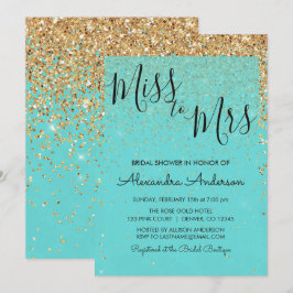 Convites Teal Blue Glitter Miss à Sra. Chá de panela