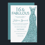 Convites Teal Blue Green Glitter Dress Doce 16 Partido Doce<br><div class="desc">Teal Blue Glitter Dress 16 Variações do Convite de festas doce para o convite e itens correspondentes na nossa loja</div>