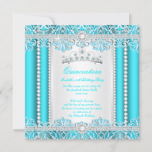 Convites Teal Blue Lace Princesa Quinceanera Diamond