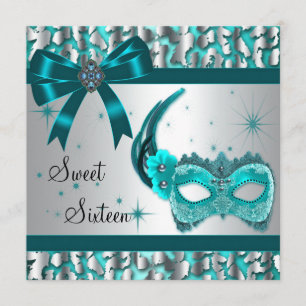 Convites Teal Blue Leopard Doce Dezesseis Mascarada