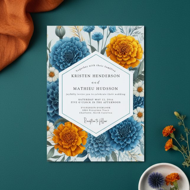 Convites Teal Blue Moody Floral Wedding (Criador carregado)