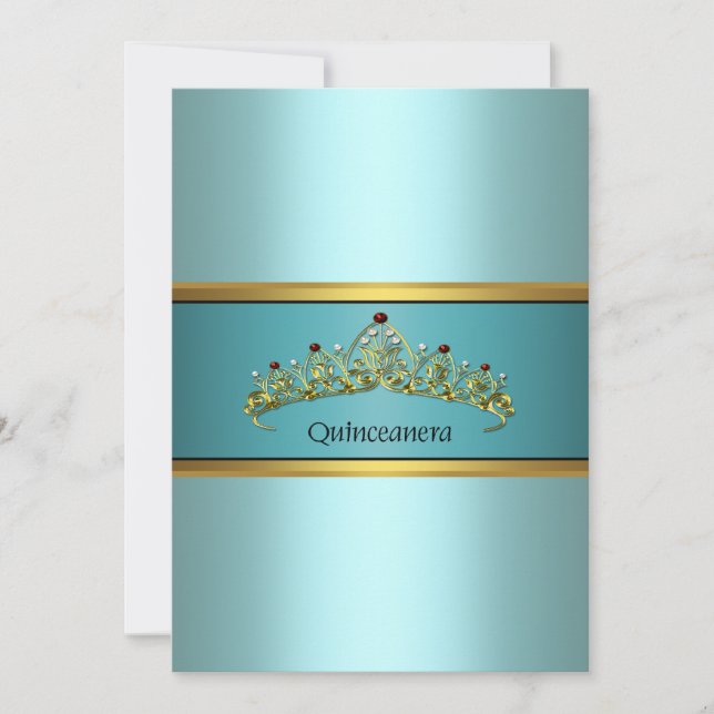 Convites Teal Blue Princess Quinceanera Invants (Frente)