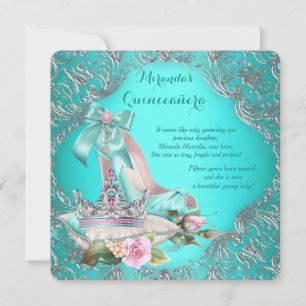 Convites Teal Blue Princess Tiara Quinceanera