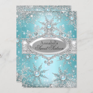 Convites Teal Blue Princess Winter Wonderland Sweet 16