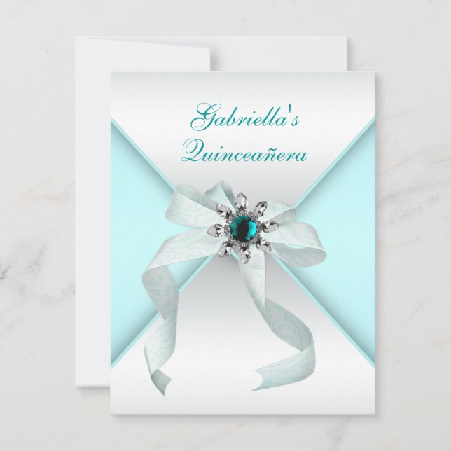Convites Teal Blue Quinceanera (Frente)