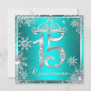 Convites Teal Blue Quinceanera Winter Wonderland Snowflake