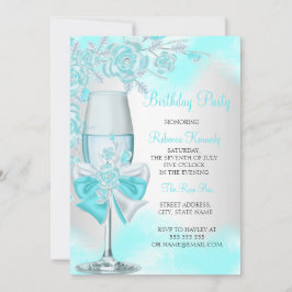 Convites Teal Blue Rosa Champagne White Floral Party