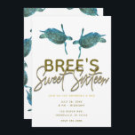 Convites Teal Blue Sea Turtles Beach Dourado Sweet 16 Party<br><div class="desc">personalizar para qualquer evento</div>