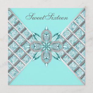 Convites Teal Blue Silver Sweet 16 Festas de aniversário