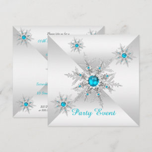 Convites Teal Blue Snowflakes Winter Wonderland Party