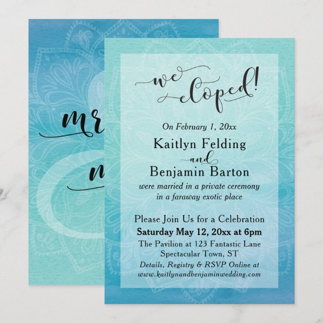 Convites Teal Blue Watercolor Ombre Mandala Nós Elogiamos (Frente/Verso)