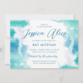 Convites Teal Blue Watercolor Tie Bat Mitzvah