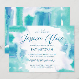 Convites Teal Blue Watercolor Tie Bat Mitzvah