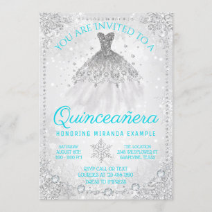 Convites Teal Blue Winter Wonderland Quinceanera