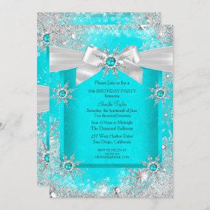 Convites Teal Blue Winter Wonderland Snowflaver Arco 2
