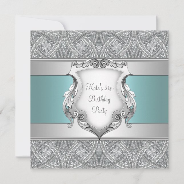 Convites Teal Blue Womans aniversário de 21 anos Party (Frente)