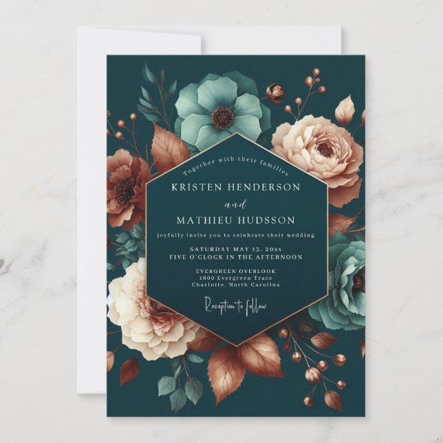 Convites Teal Blush Anemone Wedding (Frente)