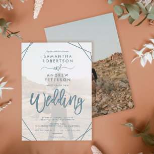 Convites Teal boho frame simple photo script wedding