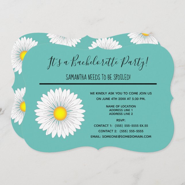 Convites Teal Bonito Pequena Festa de solteira de margarida (Frente/Verso)