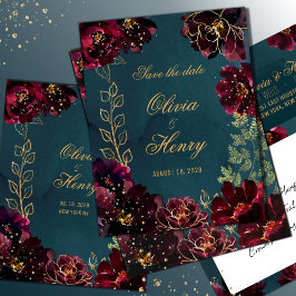 Convites Teal Bordeaux Jewel Tones Casamento Salvar Data