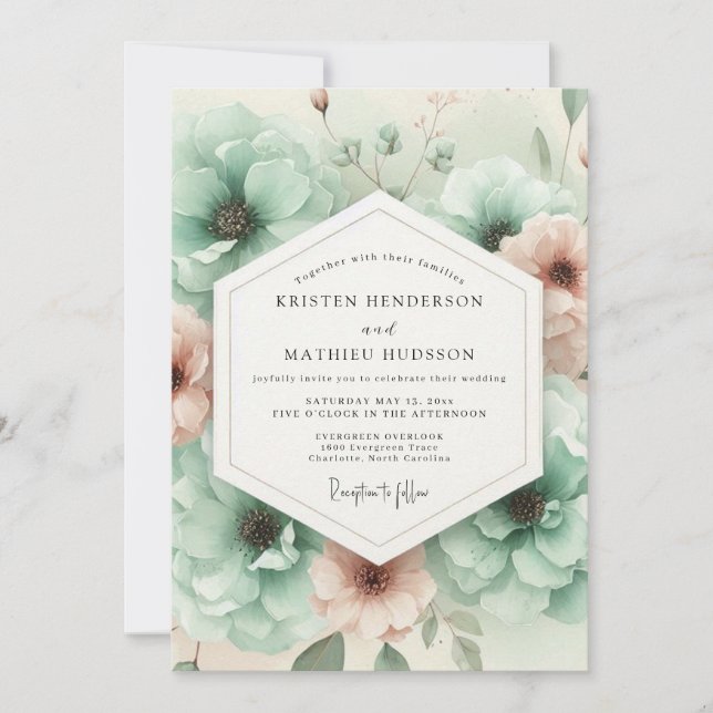 Convites Teal Botanical Dream Wedding (Frente)