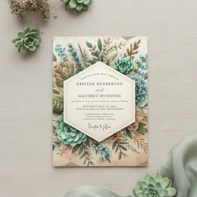 Convites Teal Botanical Romance Wedding (Criador carregado)