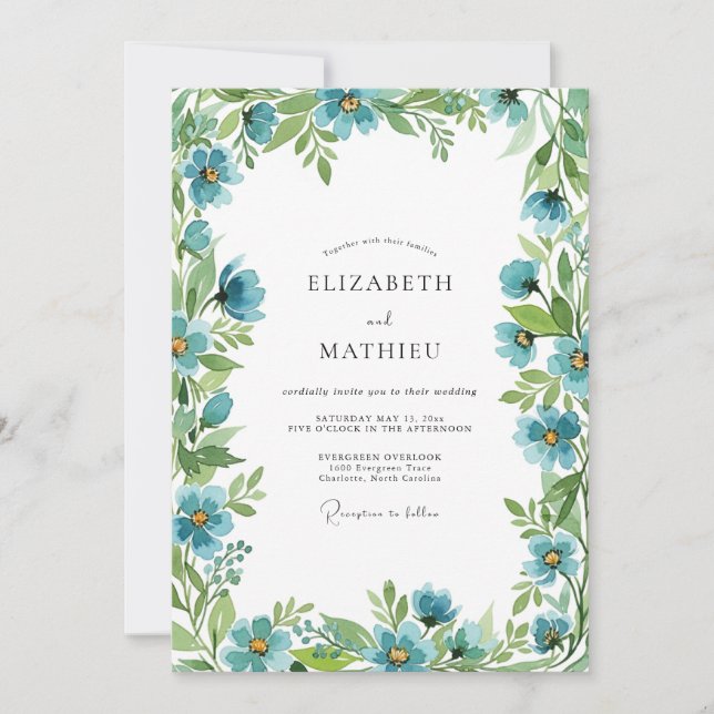 Convites Teal Botanical Spring Wedding (Frente)
