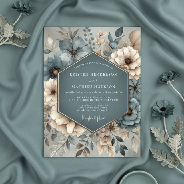 Convites Teal Botanical Whimsy Wedding (Criador carregado)
