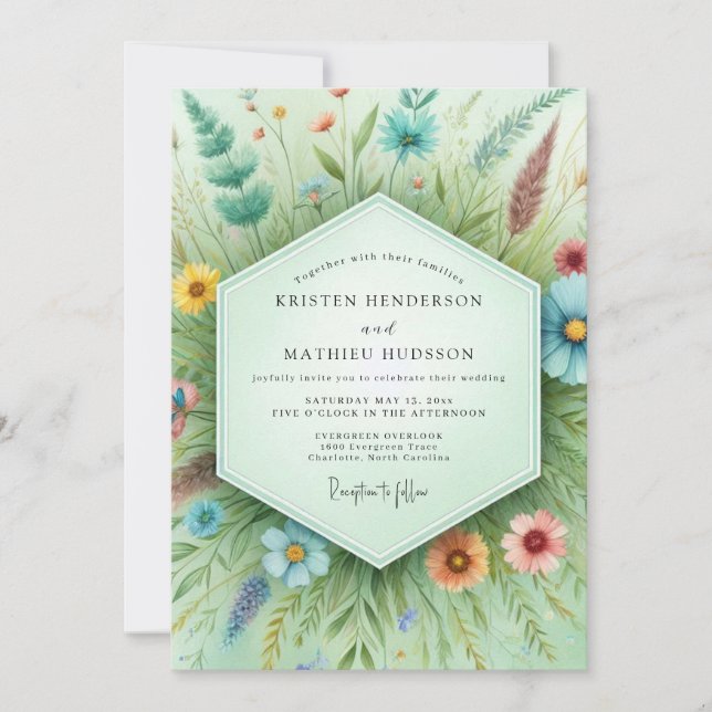 Convites Teal Botanical Whimsy Wedding (Frente)