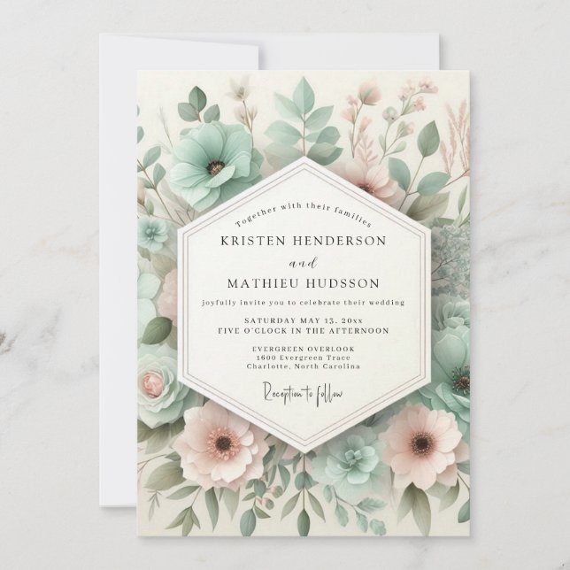 Convites Teal Botanical Whimsy Wedding (Frente)
