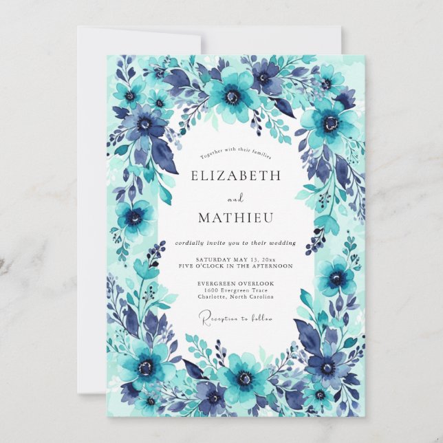 Convites Teal Bountiful Summer Wedding (Frente)
