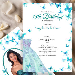 Convites Teal Butterflies And Dress 18th Birthday Debut