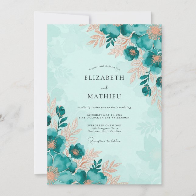 Convites Teal Captivating Botanical Wedding (Frente)