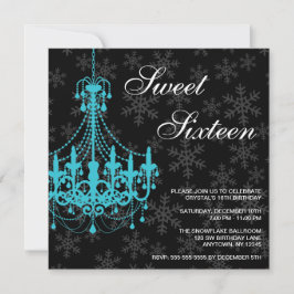 Convites Teal Chandelier Black Snowflakes Doce 16 Aniversár
