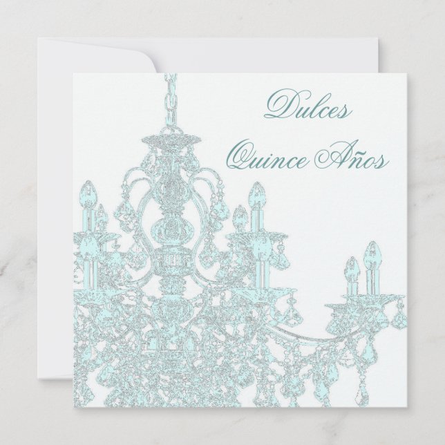 Convites Teal Chandelier Quinceanera (Frente)