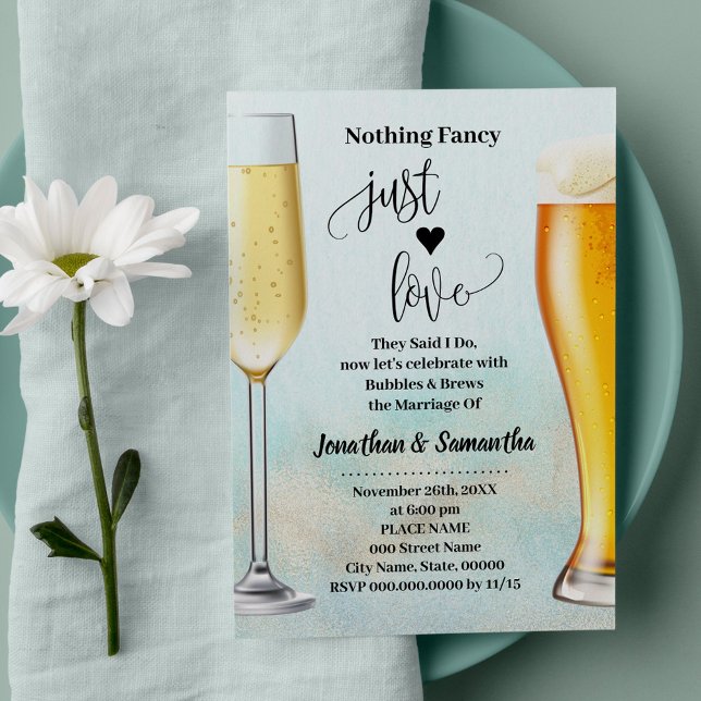 Convites Teal com bolhas Douradas e brechas antes que eu fa (Teal with Gold Bubbles and Brews Couples Shower, Champagne and Beer Beach Wedding)