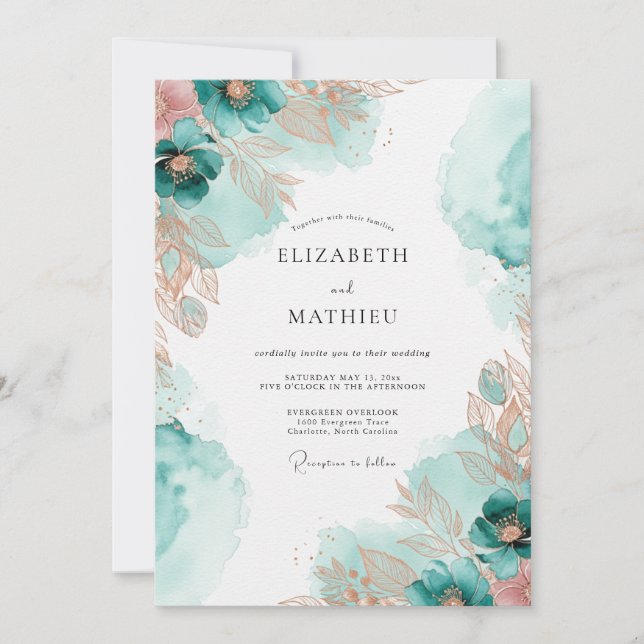 Convites Teal Copper Ethereal Coastal Wedding (Frente)