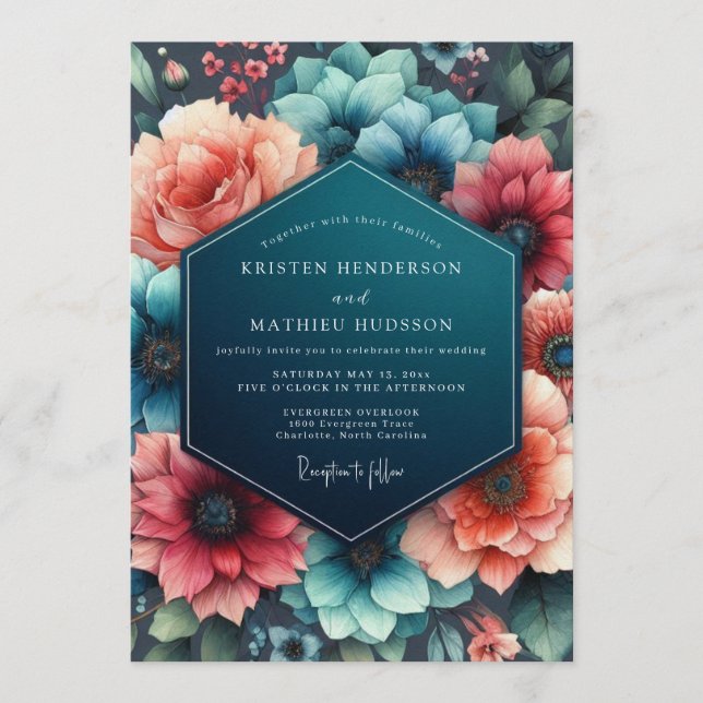 Convites Teal Coral Wedding (Frente)
