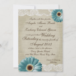 Convites Teal Daisy e Lace Wedding