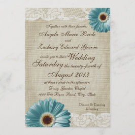Convites Teal Daisy e Lace Wedding