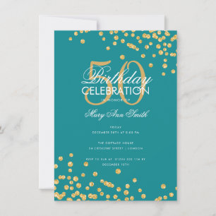 Convites Teal de Confetti Glitter Dourado da Festa de anive